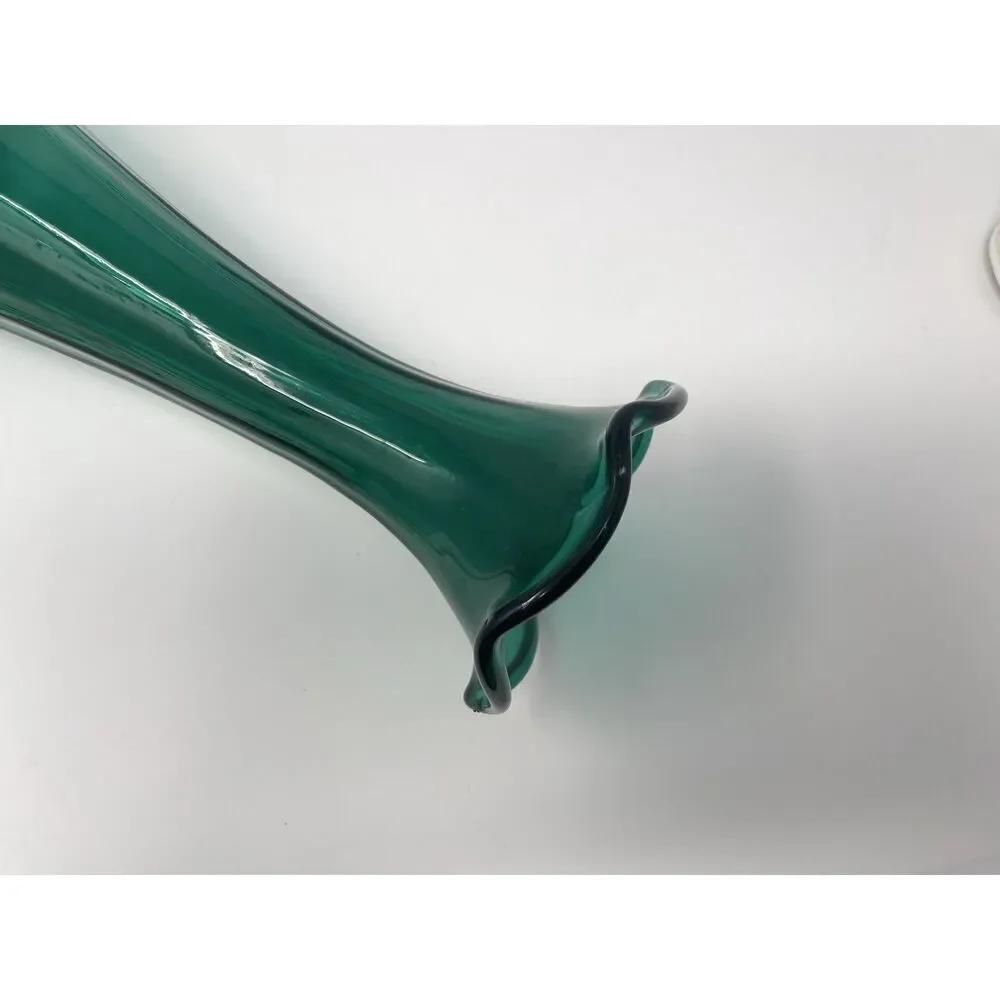 Empoli Fiorentina Glass Vintage MCM Green Turquoise Swung Floor Vase 19” Italian